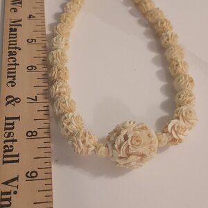 vintage 1960 Natural undyed hand carved graduated bone rose flower beads